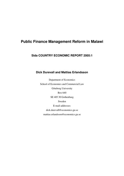 public finance management reform  malawi