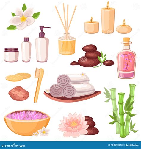 Spa Massage And Beauty Salon Icons Set Vector Cartoon Illustration Body Care And Natural