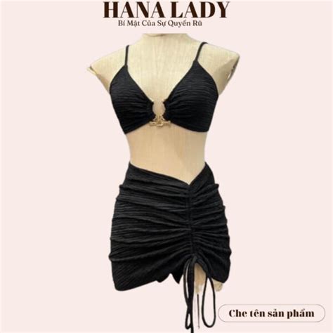 Bikini 3 mảnh sexy Đồ tắm đi biển kèm chân váy dây rút gợi cảm BN146 Hana Lady