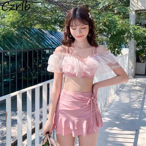Bikini Set Women Summer Sexy Elegant Backless Tender Ruffles Fashion Korean Style Swimwear Sweet