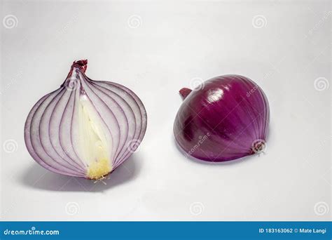 Two Parties Raw Halved Red Onion Isolated On A White Background