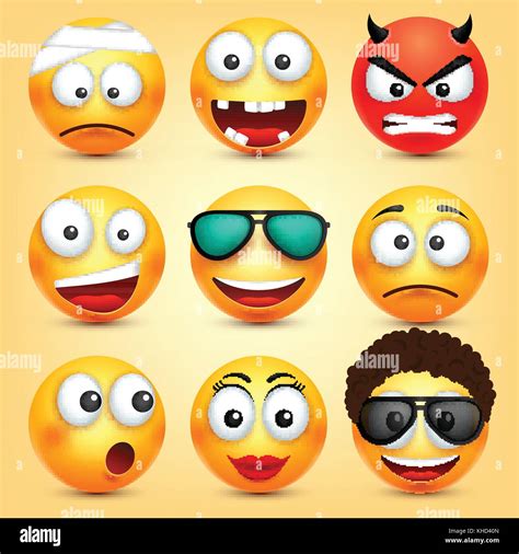 Smileys Emoticons Gelbes Gesicht Mit Emotionen Gesichtsausdruck D