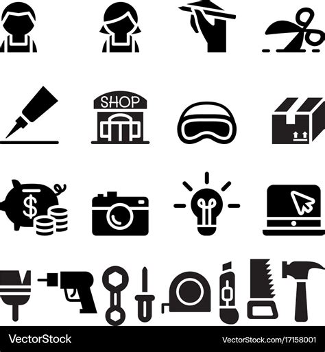 Diy Workshop Craftsman Craft Icon Set Royalty Free Vector