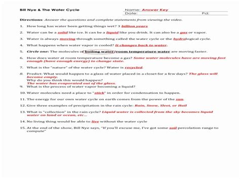 Bill Nye The Science Guy Water Cycle Answer Key