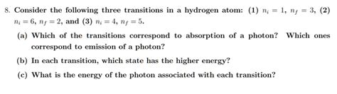 Solved Consider The Following Three Transitions In Hydrogen Atom