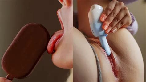 Take A Bite Of My Lips Cooling Down My Hot Pussy With This Ice Cream Shaped Vibrator