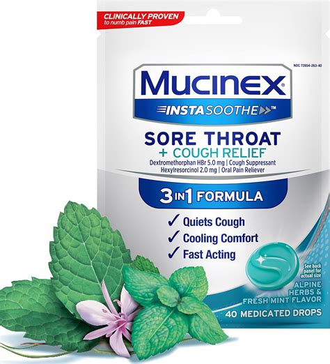 Amazon.com: Mucinex InstaSoothe Sore Throat + Cough Relief Alpine Herbs