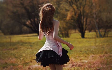 Landscapes Nature Fields Grass Trees Dress Gown Brunette Mood Emotion Women Females