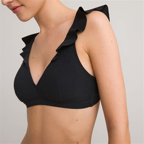 Ruffled Halterneck Bikini Top Black La Redoute Collections La Redoute