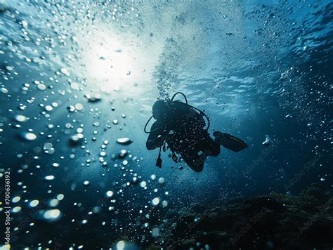 underwater shot male diver submerged    headfirst dive