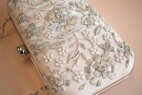 Asha Nude Pink Silver Embroidered Clutch By Atiya Choudhury
