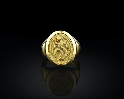 Gold Dragon Mens Ring 14k Gold Winged Dragon Ring 10k Gold Etsy