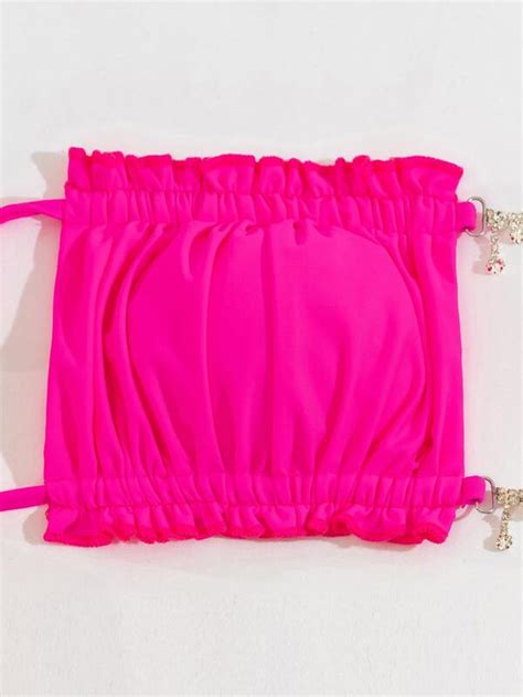 SHEIN Swim SXY Ensemble de bikini à ruché à plis scintillant à chaîne soutien gorge bandeau