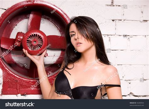 Sexy Woman Black Lingerie Big Red Stock Photo Edit Now 50289934