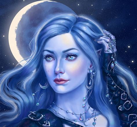 Saerya Moon Girl Face Portrait Art Luminos Shade Of Stars Moon