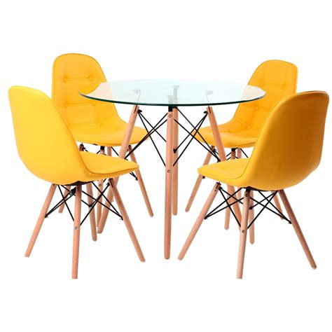 Conjunto Mesa Eames Eiffel Redonda Vidro Cm Cadeiras Eames Dsw