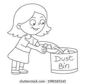 cute  girl throwing garbage dustbin  shutterstock