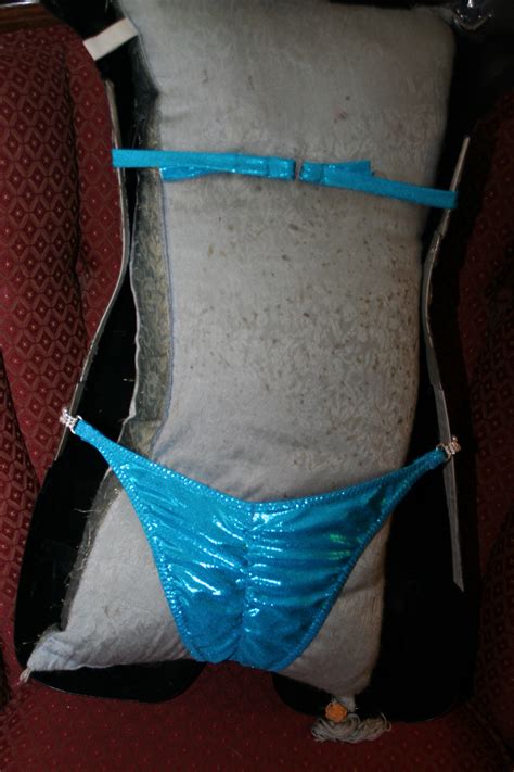Style 901 Turquoise Metallic Underwire Bra Competition Bikini With Rhinestone Connectors
