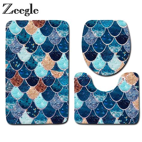 Zeegle Juego De Alfombrillas De Ba O Con Estampado De Escamas De