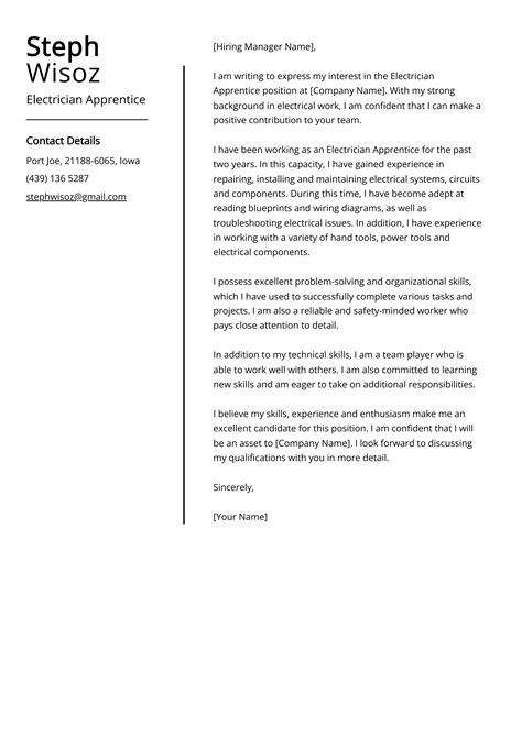 Electrician Apprentice Cover Letter Example For 2024 Skills And Templates