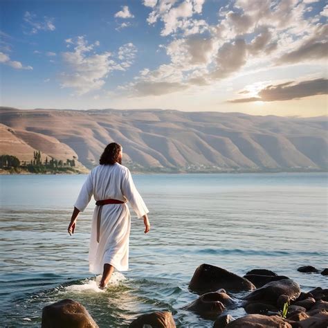 Jesus Christ Walking On Water On The Sea Of Galilee Generative Ai