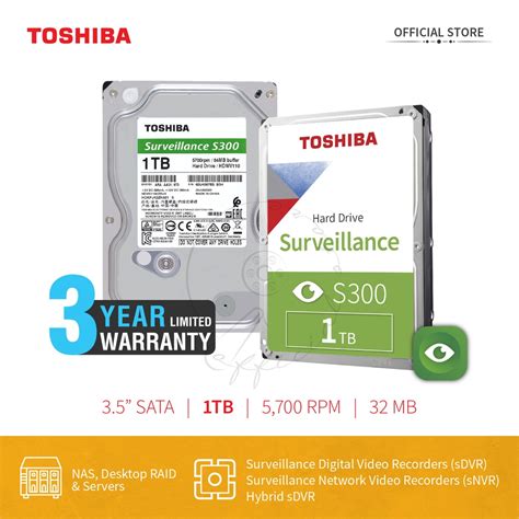 TOSHIBA S300 1TB Surveillance Internal HDD Hard Disk Drive 3 5 5700