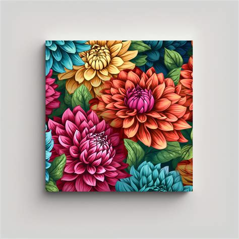 Cuadro Decorativo Composición Vibrante De Dahlias En Acuarela Para