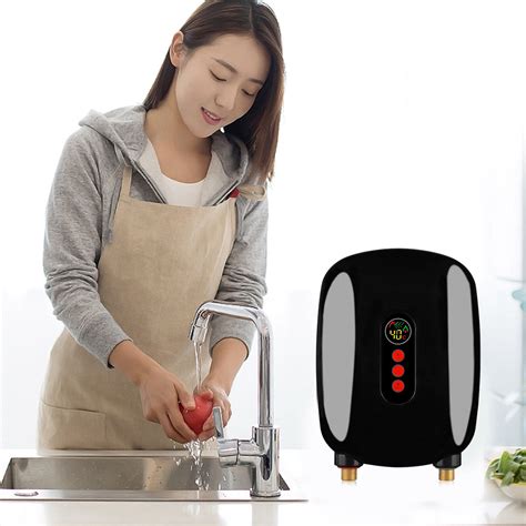 CNCEST W V Instant Heating Electric Tankless Home Hot Water Heater Whole House Black LCD