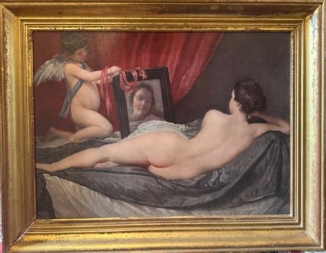Proantic Nude Woman In Mirror Oil On Canvas 20th Century