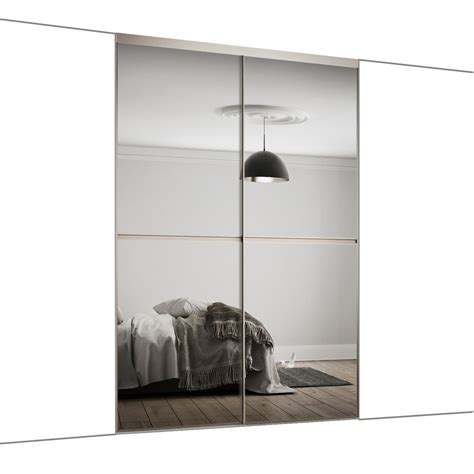 Spacepro Minimalist 2 Door Sliding Wardrobe Kit Silver Framed Silver Mirror Doors 1504 X 2260mm