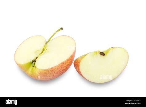 Whole Red Apple Fruit With Slice Cut Isolated On White Background