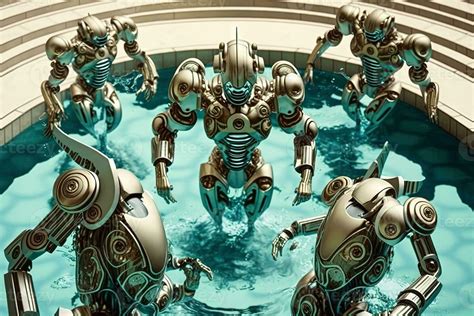 group of robots performing a synchronized swimming illustration ...