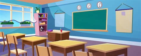 Premium Vector Secondary School Classroom Interior Cartoon Illustration Concept