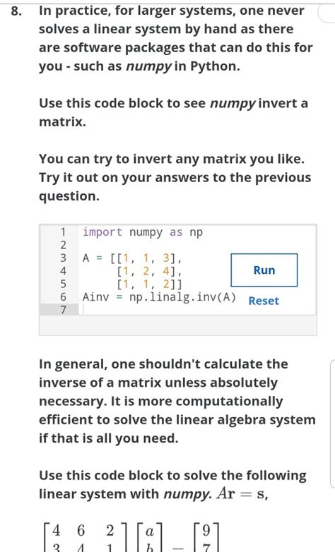 Solved 8 In Practice For Larger Systems One Never Solves