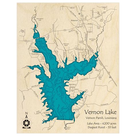 vernon lake  custom wood map lake art llc