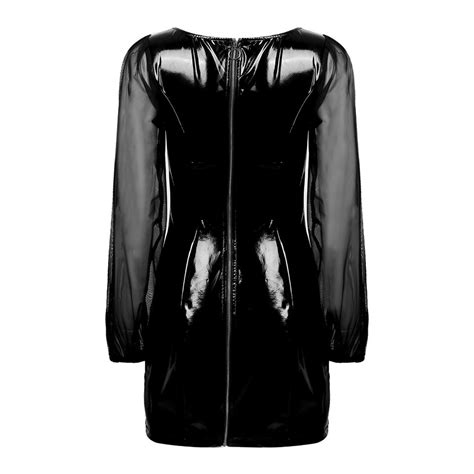 Women S Wet Look Patent Leather Bodycon Mini Dress Sexy Zipper Lingerie