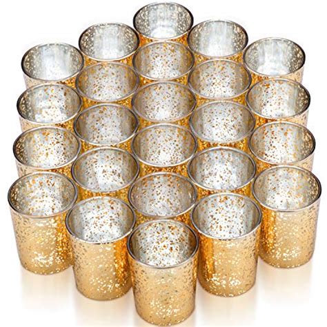 Vizayo Gold Votive Candle Holders Set Of 24 Mercury Glass Votives And