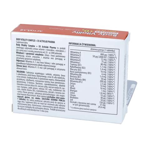 Activlab Pharma Body Vitality Complex + D3, 30 tabletek – opinie, skład ...
