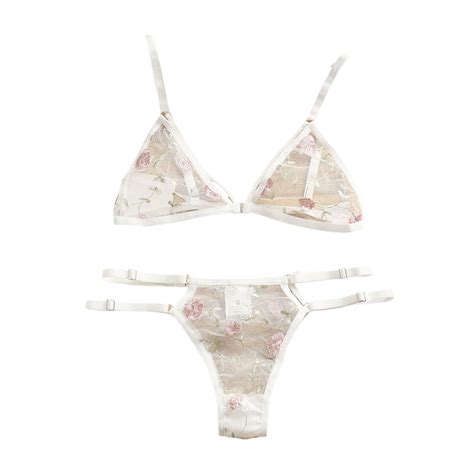 Three Point Embroidery Flower Bra Underwear Split Set Lingerie Rhinestone Stockings For Women