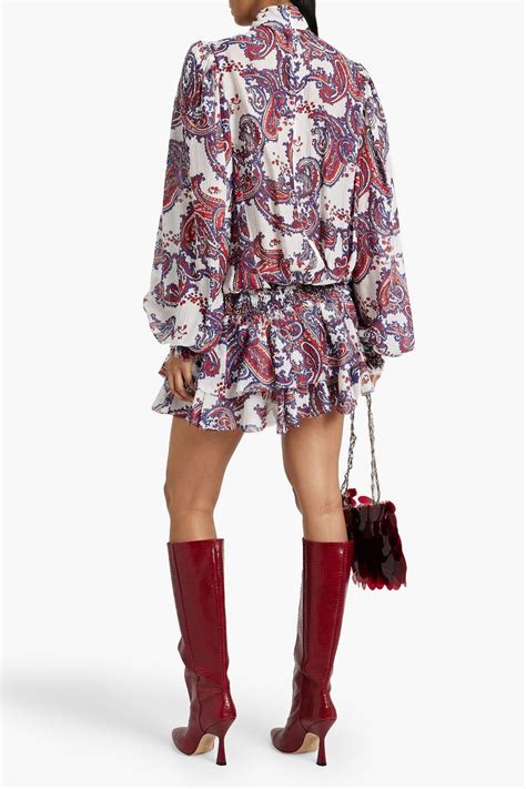 BALMAIN Pussy Bow Printed Silk Crepe Mini Dress THE OUTNET