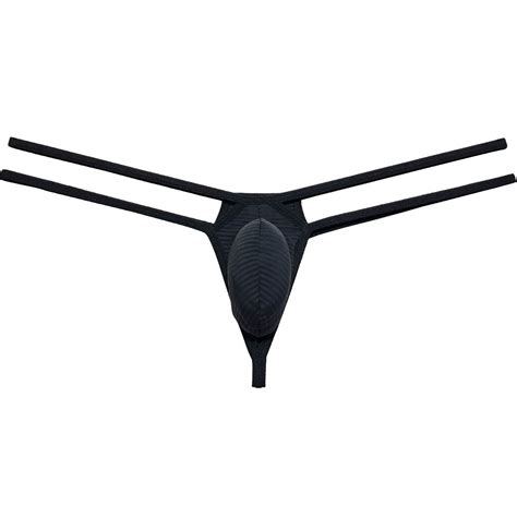 Botmois Men Underwear Double Belt Bikini Lingerie Thong Silk Soft Pouch T Back G String Tangas