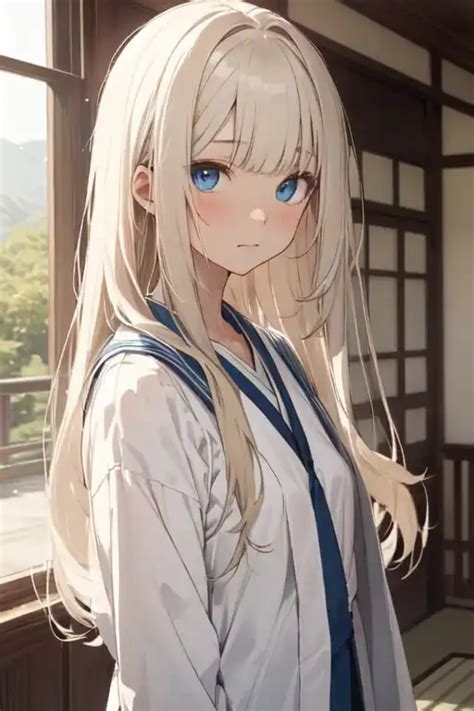 Shy Anime Girl With Blue Eyes And Blonde Hair