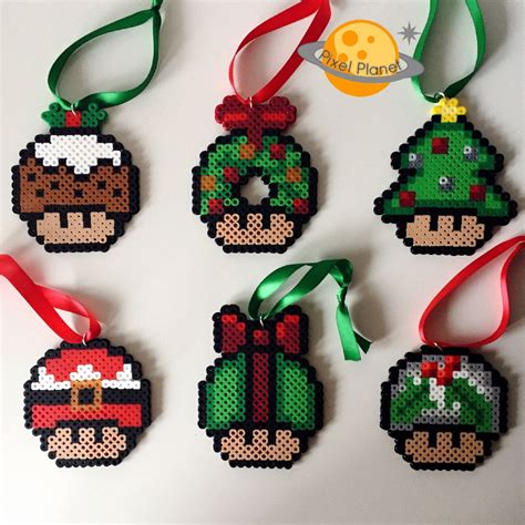 Mario Mushroom Perler Beads Sprite Christmas Ornaments By