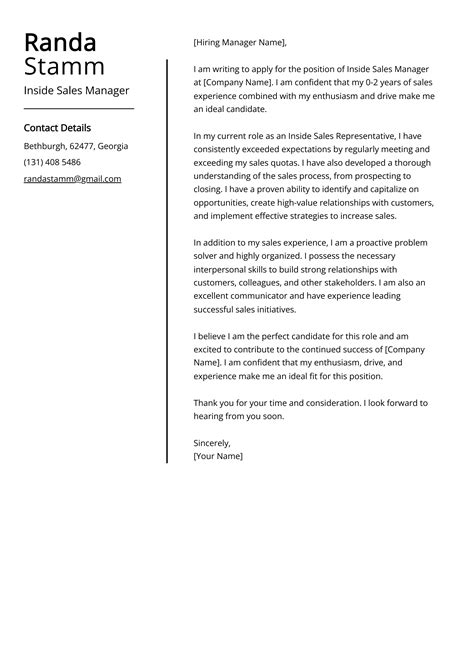 Inside Sales Manager Cover Letter Sample Guide Entry Level Senior