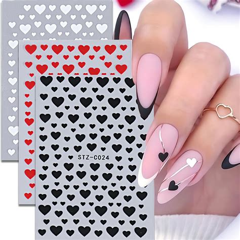 Heart Nail Art Stickers Decals Black White Red Heart Nail