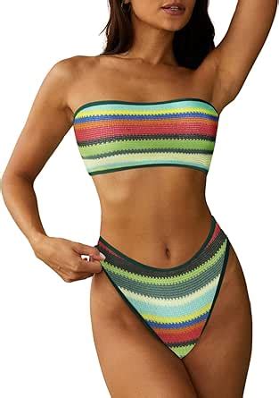 Amazon Zaful Bikini Bandeau Con Textura Sin Tirantes Para Mujer Traje De Ba O De Piezas