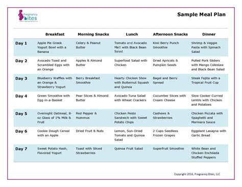 Printable Pregnancy Meal Plan