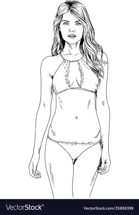Beautiful Blonde Girl In A Swimsuit Royalty Free Vector
