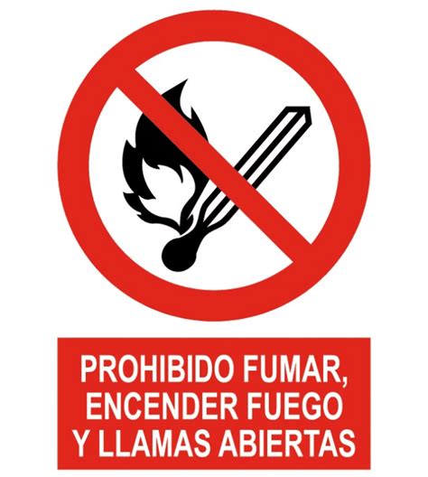 Señal Cartel De Prohibido Fumar Encender Fuego Y Llama Seguridad