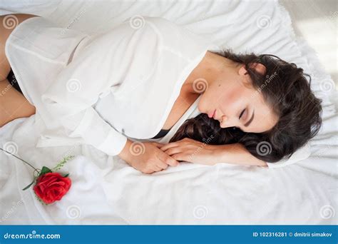 Girl In Lingerie Lying On A Bed With A Rose Stock Image Image Of Lady Bedroom 102316281